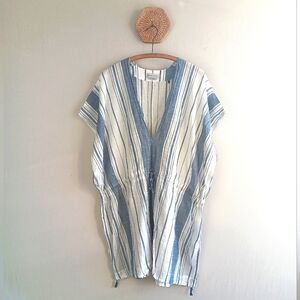 Prana Organic Cotton Deep V Neck Caftan Swim Suit Cover Dress Tunic Size XL